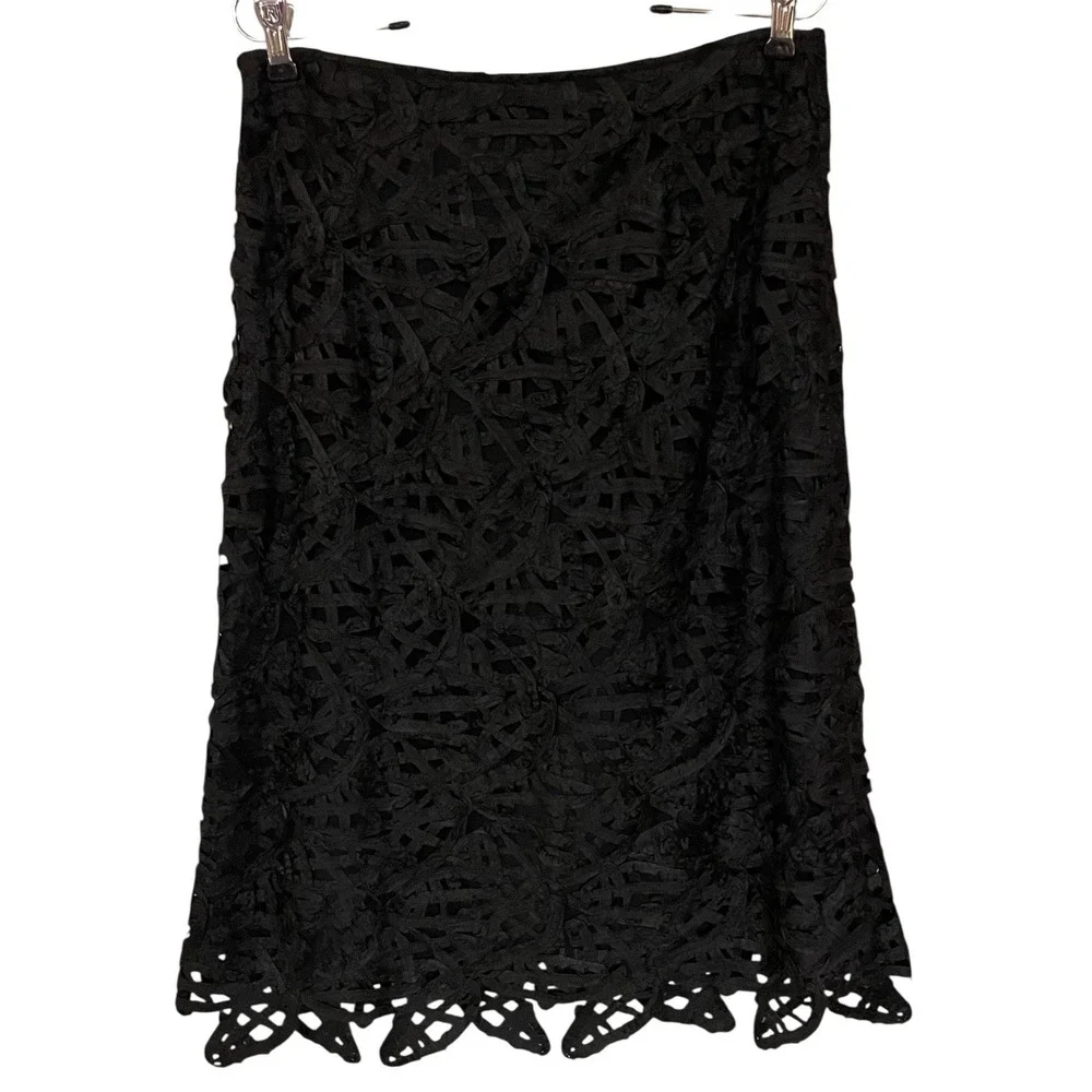 Sonia Speciale Black Ribbon Lace Skirt Whimsigoth Romantic‎ Luxury 44 8 Chic